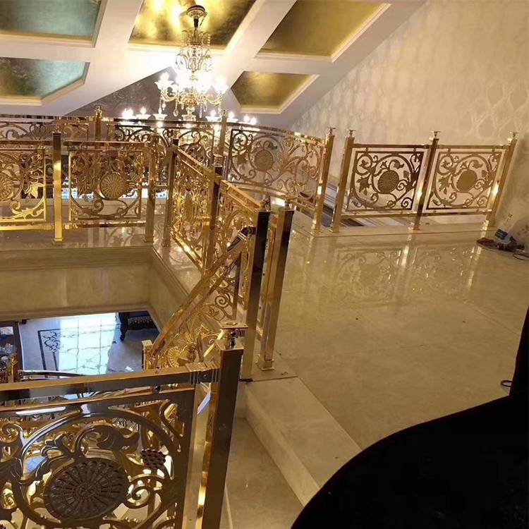 新中式镶铜边条铝栏杆 欧式艺术铜楼梯扶手订做