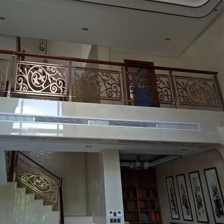 豪华装潢别墅室内楼梯 铝板精雕防铜栏杆家居设计