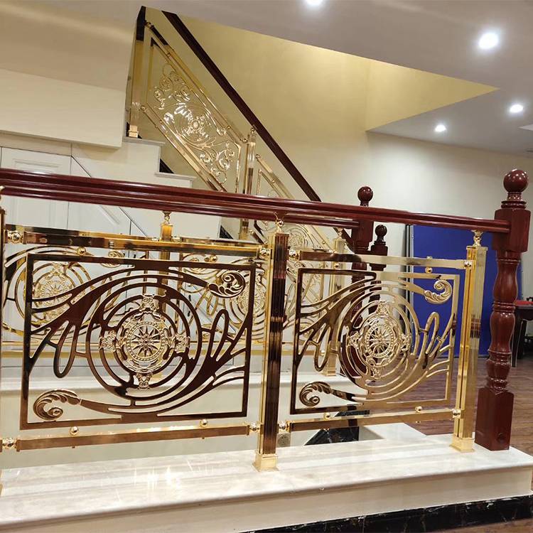 新中式镶铜边条铝栏杆 欧式艺术铜楼梯扶手订做