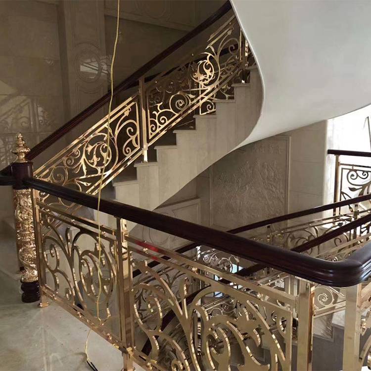 铜雕楼梯护栏 现代装饰家居 K金铝合金整体栏杆