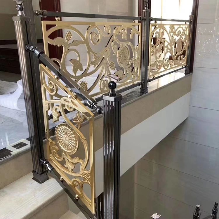 溢升精工雕刻酒店铝板楼梯护栏镂空款轻透艺术质感