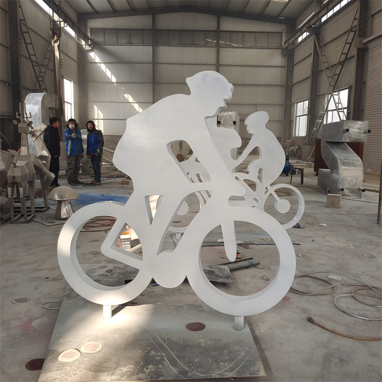 骑车人物雕塑 不锈钢抽象运动人物雕塑