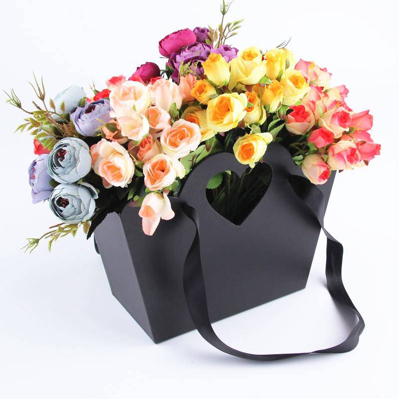 心型镂空花篮礼盒 纸质带提手鲜花送礼包装盒