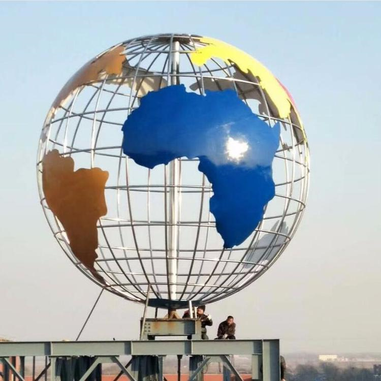 不锈钢地球仪雕塑 镂空地球仪雕塑 校园景观摆件
