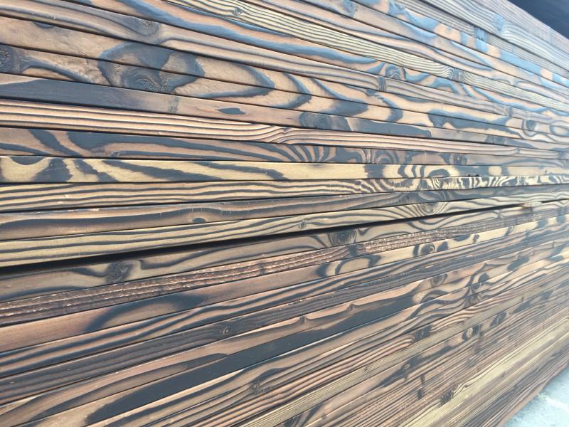 FSC花旗松表面碳化木规格特性/火烧炭化防腐木板/表面纹理清晰