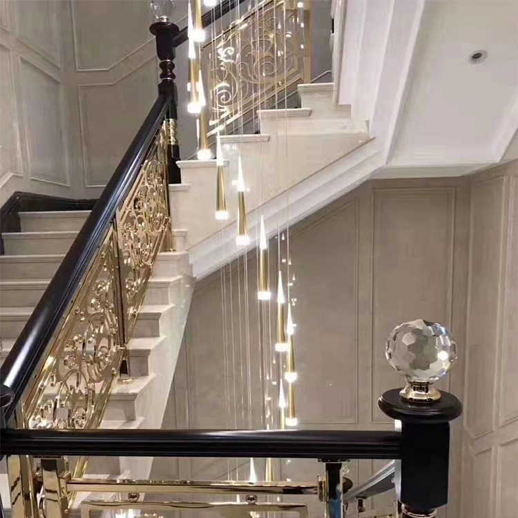 酒店别墅工程订做室内金属铜板楼梯栏杆安装加工