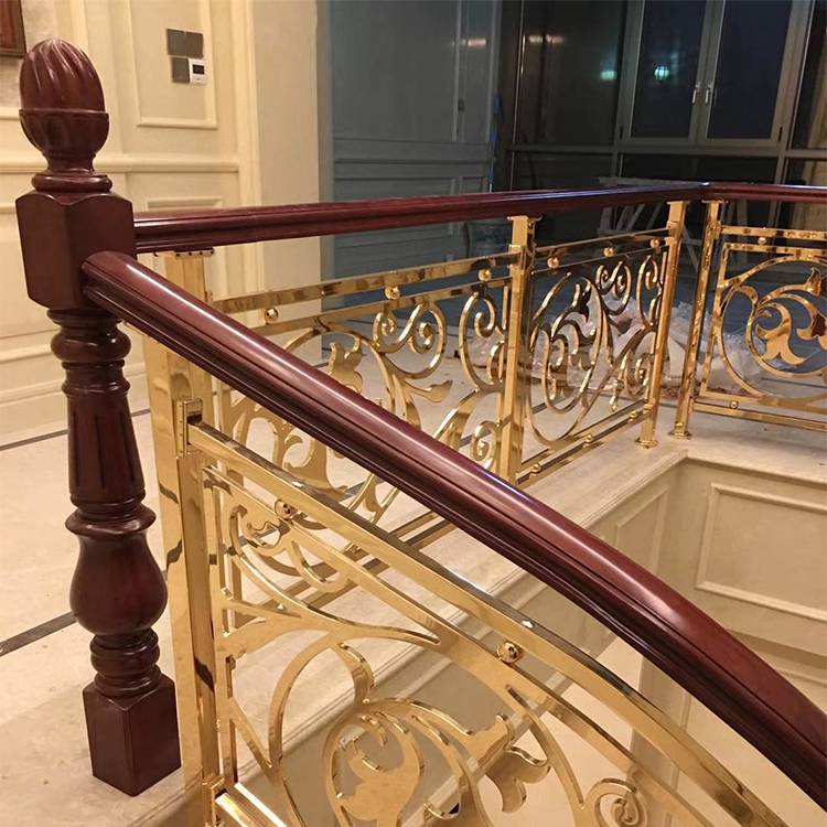欧式铝板雕花楼梯扶手装饰别墅 时尚金属镀金镂空护栏