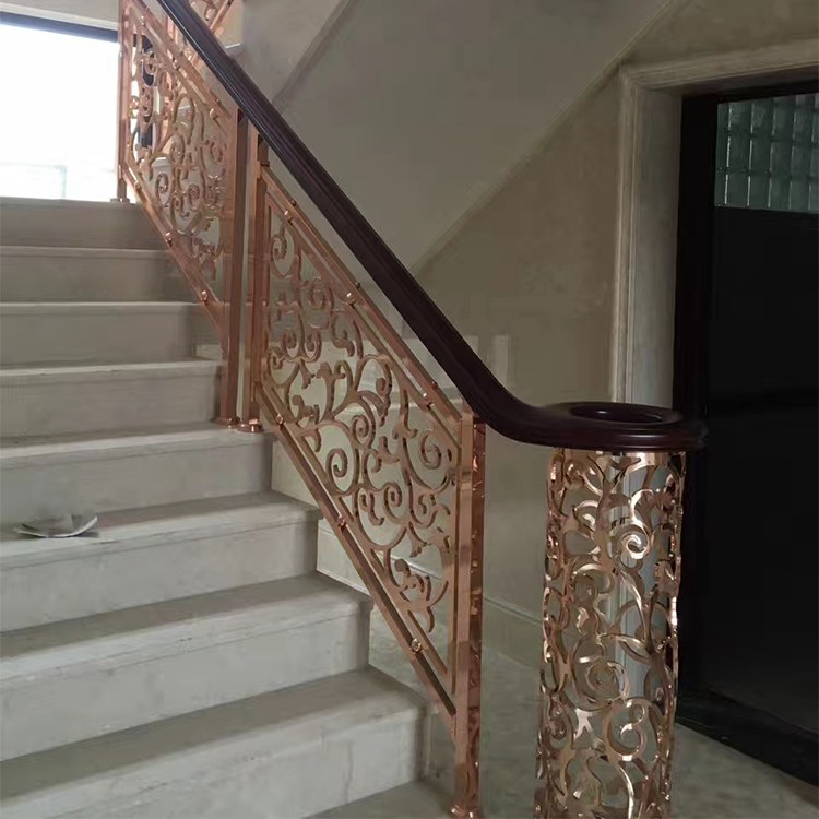 实用美观装饰 铝板电镀钛金楼梯护栏扶手 溢升安装