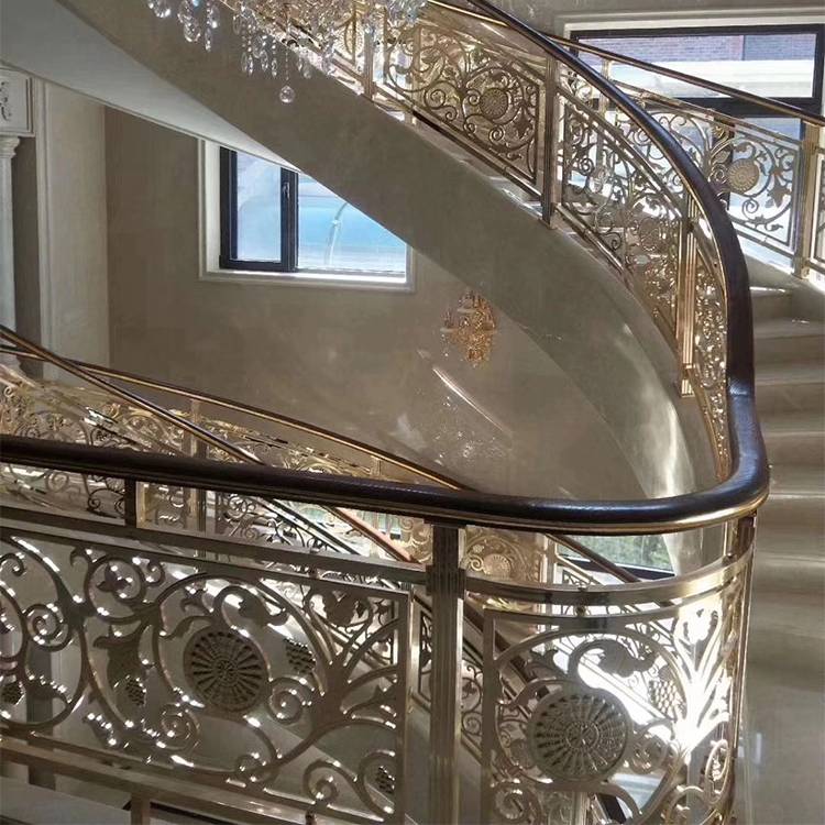 住宅安装时尚住宅铝雕花楼梯护栏扶手 镀金款式设计