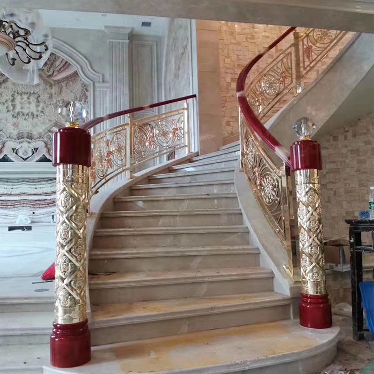 中式风格 磨砂铝艺别墅室内楼梯护栏 定制安装一站式服务