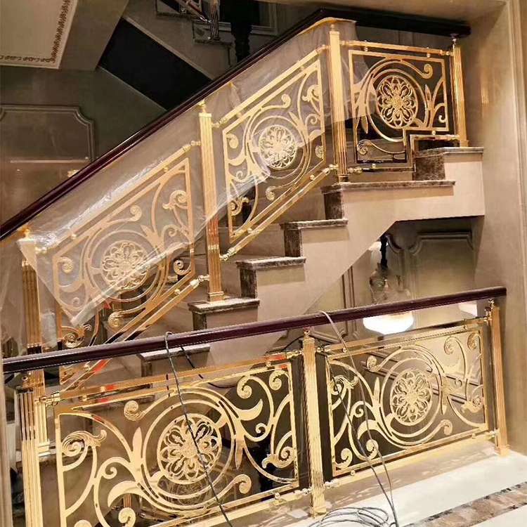 室内钛金铝缕空楼梯护栏扶手设计订做 实心型材料