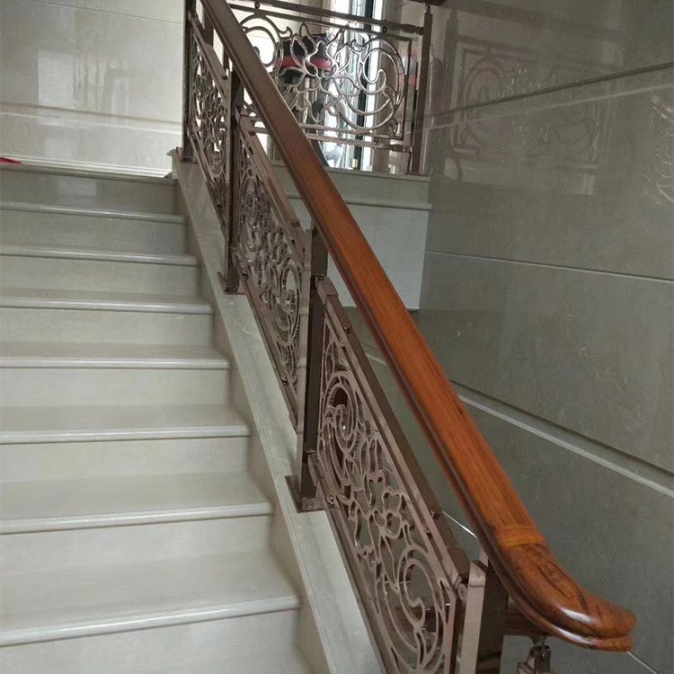 欧式铝板雕刻镂空楼梯护栏扶手 金属雕花镀金栏杆