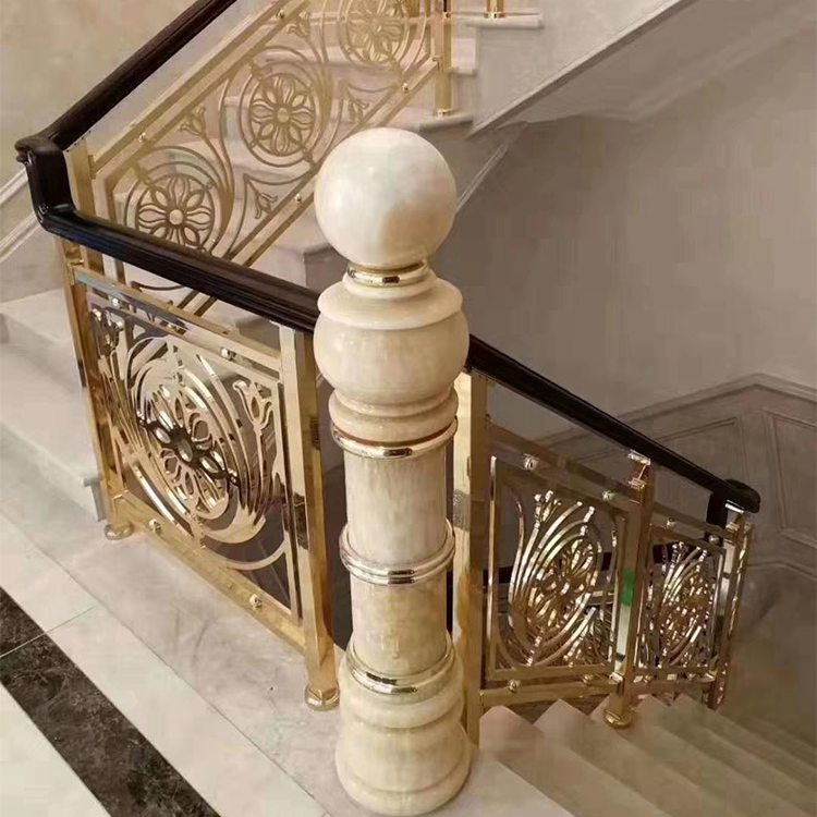 金属电镀玫瑰金能吸引客户 别墅常见的铝艺雕花楼梯护栏