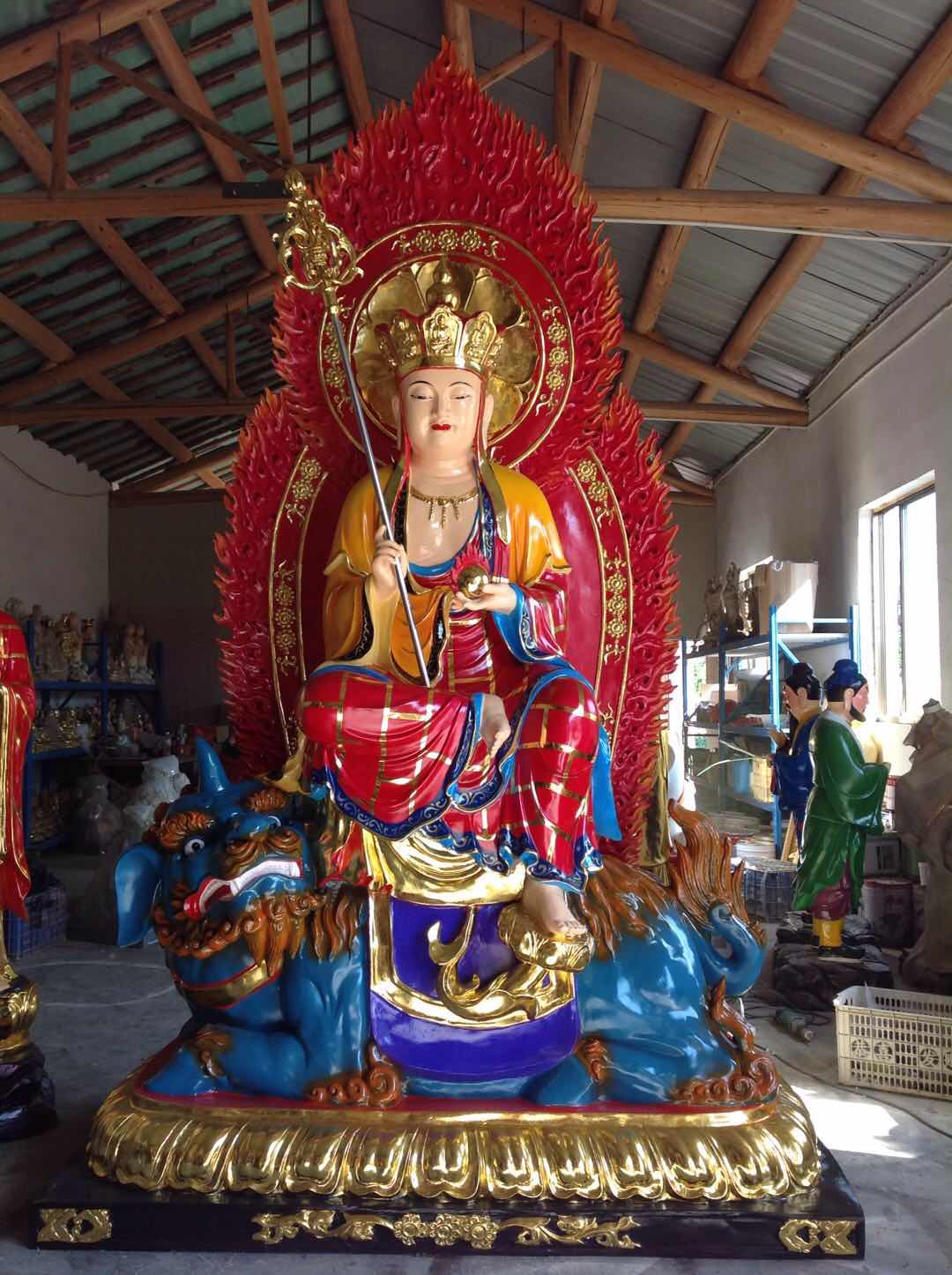 四大菩萨坐谛听 3.3米地藏王菩萨佛像坐兽像
