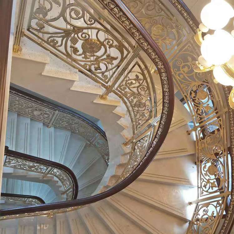 欧式别墅铜斜型踏步楼梯扶手设计工程安装 溢升定制