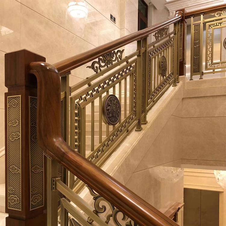 豪华别墅家用楼梯设计工程 安装中式欧式铜艺楼梯护栏