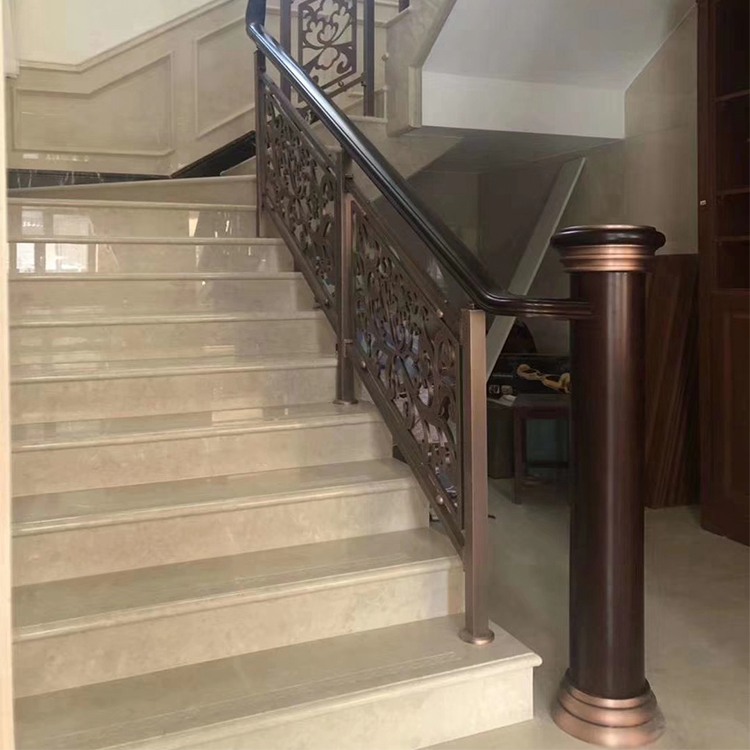 豪华别墅家用楼梯设计工程 安装中式欧式铜艺楼梯护栏