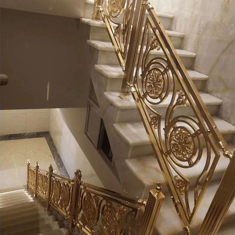 新中式浮雕艺术铝板楼梯扶手 轻奢格调不可估量