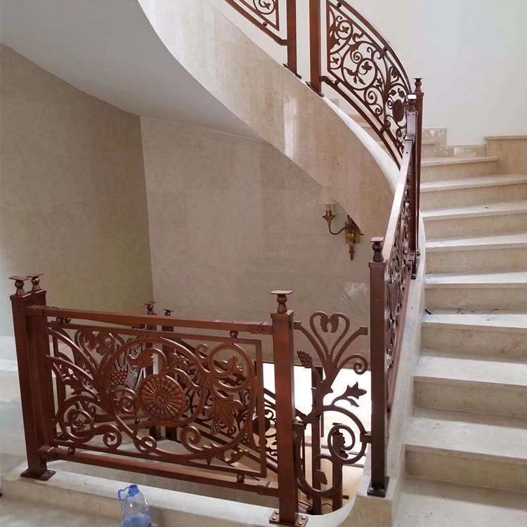 欧式现代铜楼梯安装 别墅家装雕花栏杆平台扶手设计