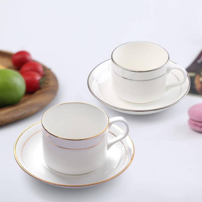 厂家定制陶瓷咖啡杯 金边银边 餐厅下午茶咖啡杯碟套装