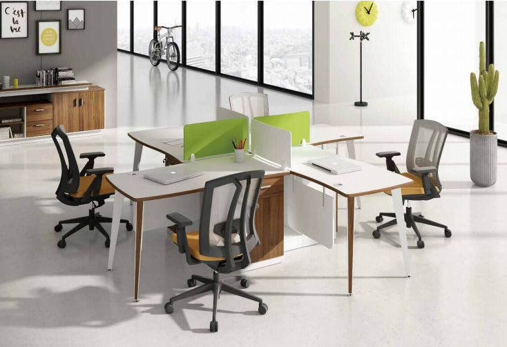 侨实办公家具 职场工位桌四人位尺寸 异形组合钢架办公桌多人位