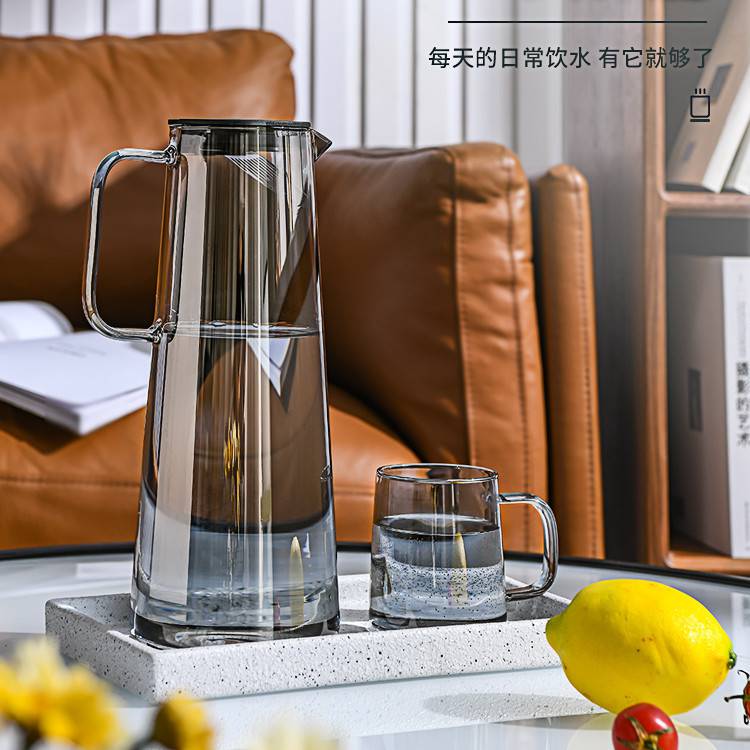 创意彩色高硼硅玻璃凉水壶家用直身大容量带过滤泡茶壶果汁冷水壶