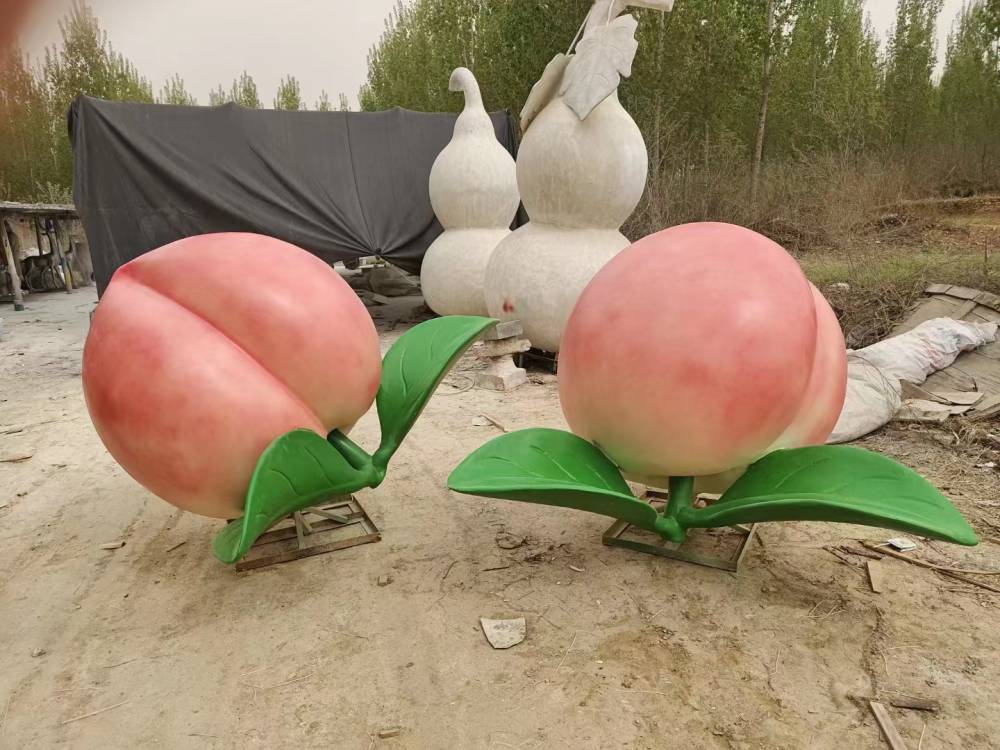 玻璃钢景观水蜜桃雕塑 玻璃钢仙桃雕塑摆件
