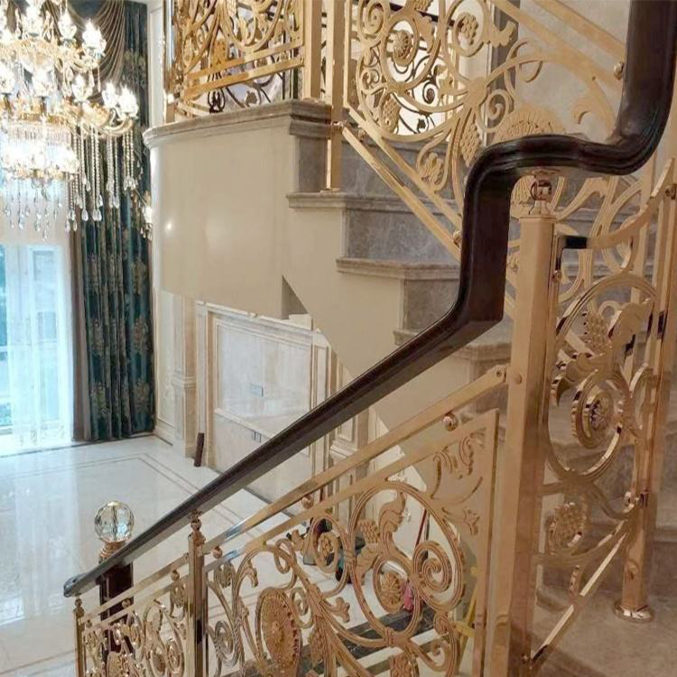 会所酒店雕刻工艺铜雕花楼梯护栏 现代潮流设计