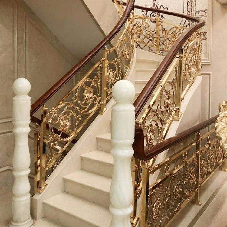 别墅室内楼梯装饰 新中式高雅黑K金铝立柱栏杆订做