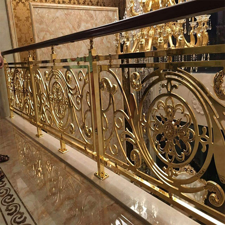 酒店大堂电镀K金铝艺术楼梯护栏 效果豪华感满满