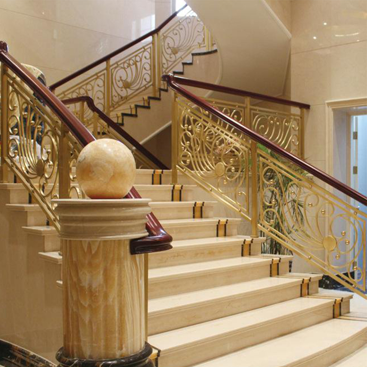 简约风格古铜色中式楼梯围栏效果图 雕刻结构造型巧妙