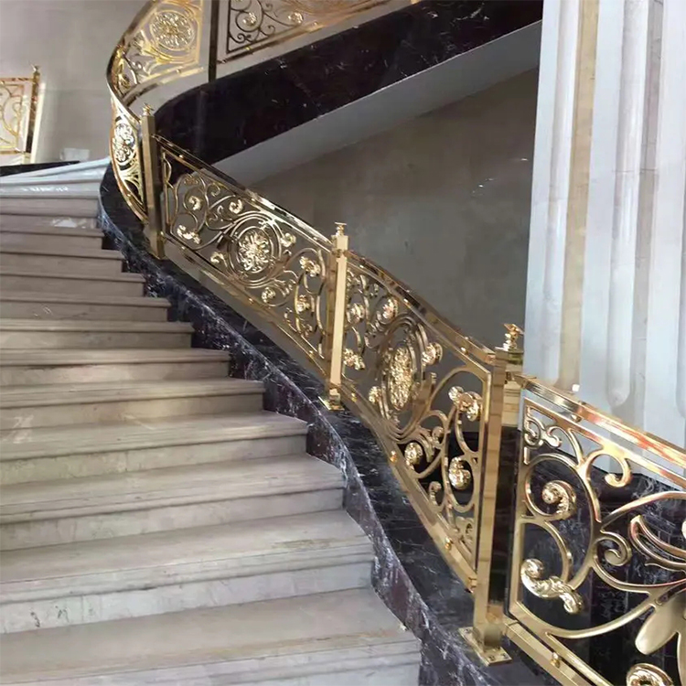乌海别墅楼梯扶手订做中式电镀铝艺护栏 欧式扶手 设计
