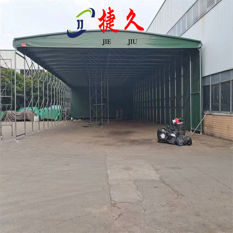 重庆秀山大跨度电动推拉棚 工厂架空轨道伸缩雨篷 楼移动遮阳棚