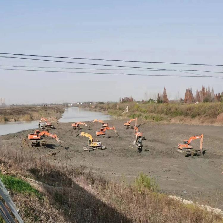 莱芜水陆挖掘机出租租赁 服务 清理河道挖机船