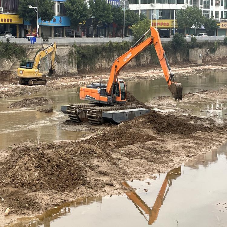 杭州水上作业挖机出租 浮船平台 水下挖土机租赁