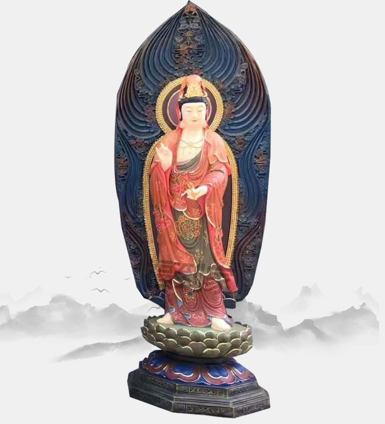 河南西方三圣佛像厂家 阿弥陀佛 玻璃钢彩绘观世音菩萨雕塑佛像