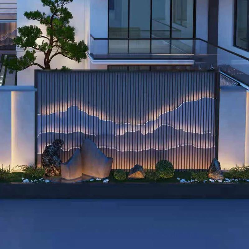新中式铝合金假山屏风 激光焊接 方管 客厅 装饰轻奢山水隔断 玄关墙