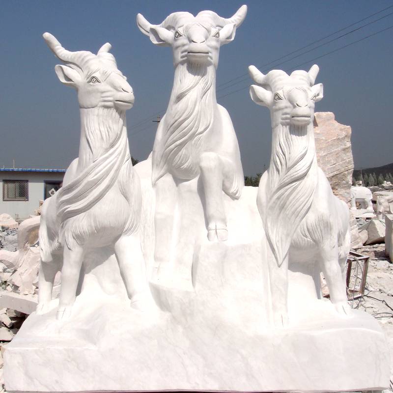 石雕三羊开泰 汉白玉雕刻羔羊跪乳 动物雕塑定制 万森雕塑