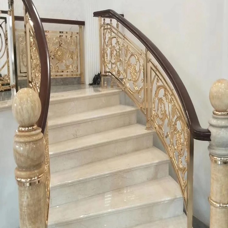 客厅走廊弧形钛金铝板楼梯护栏订做安装 溢升实力定制