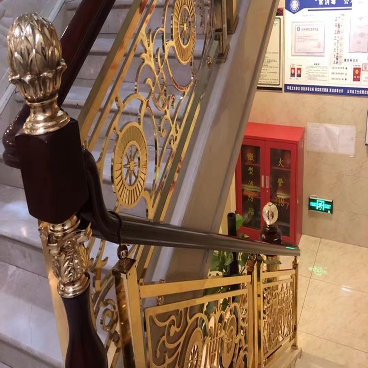 河 北欧式古典风黄铜铝板雕花设计楼梯护栏扶手加工设计