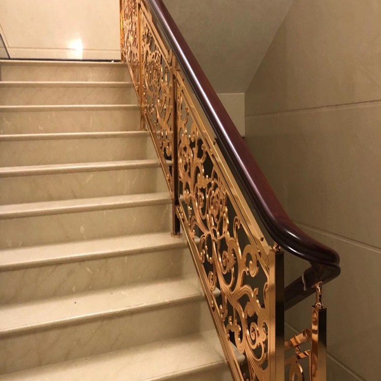 现代别墅装饰楼梯设计安装 中式现代款铜艺K金轻奢栏杆