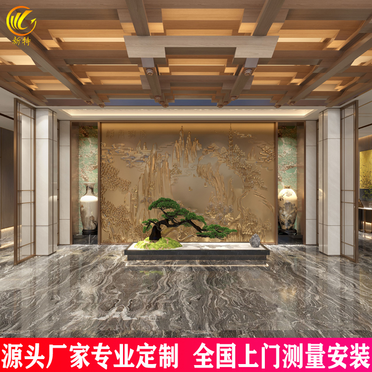 杭州 酒店大堂铜浮雕金属背景墙装饰 铜艺屏风加工