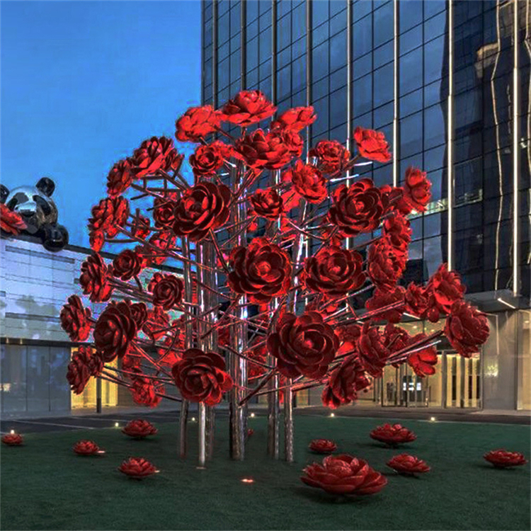 玫瑰花不锈钢雕塑 大型花朵雕塑摆件