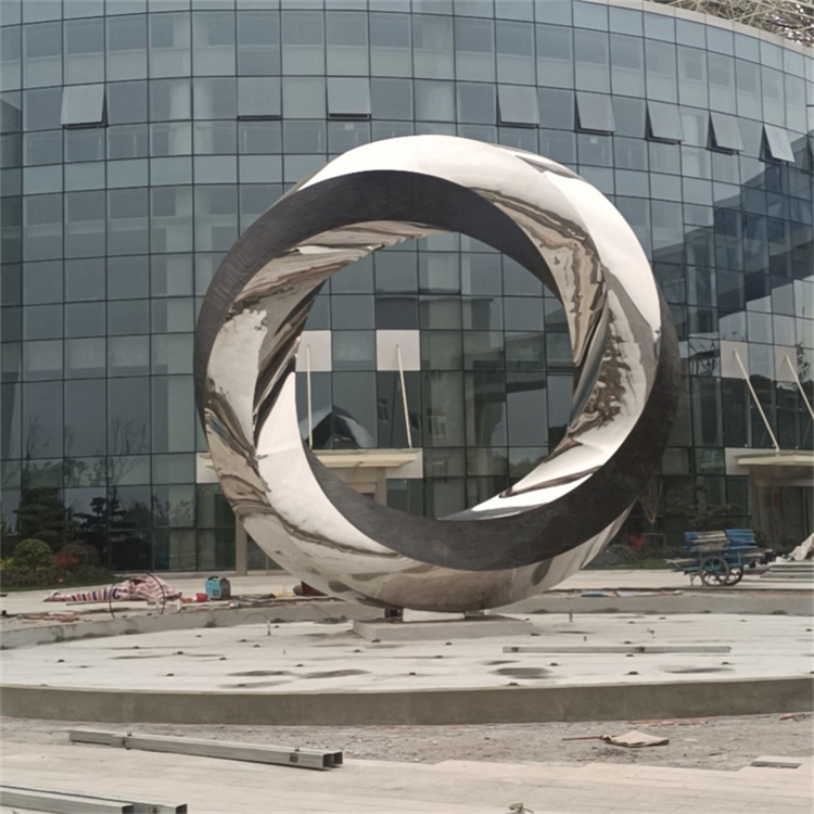 抽象圆环雕塑 不锈钢环形雕塑创意水景摆件