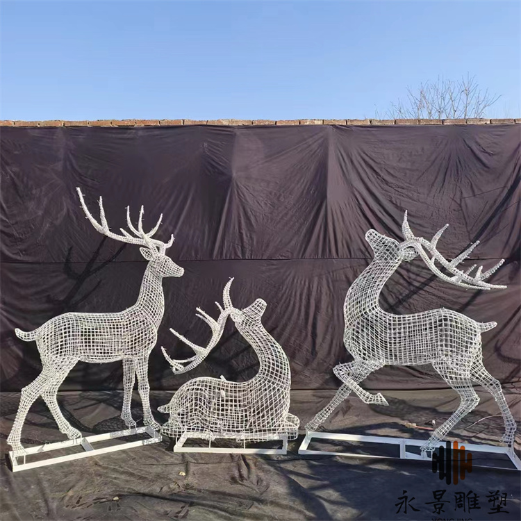 不锈钢编织镂空鹿雕塑 动物发光鹿雕塑厂家