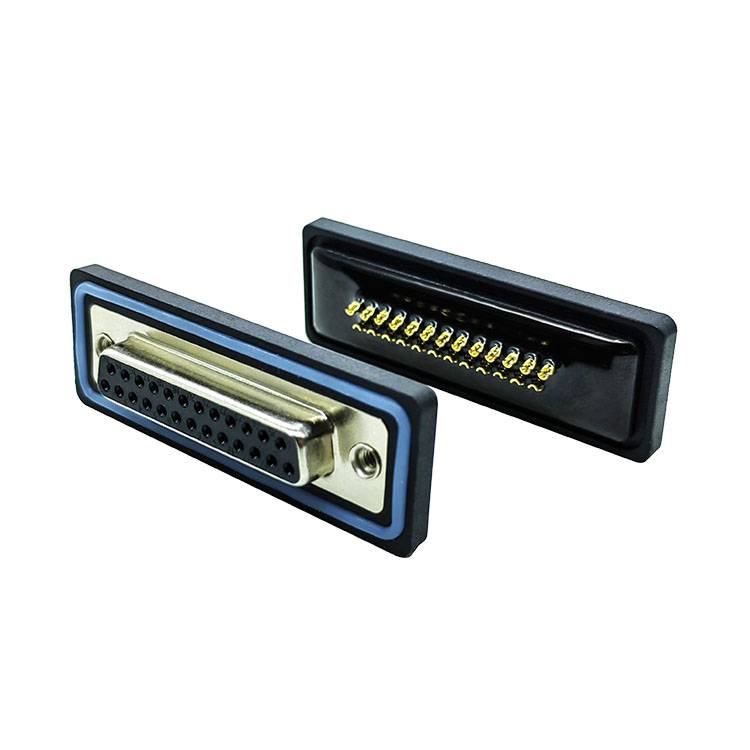镀金实芯针DB25防水母头焊线式连接器RS232串口插座接线端子
