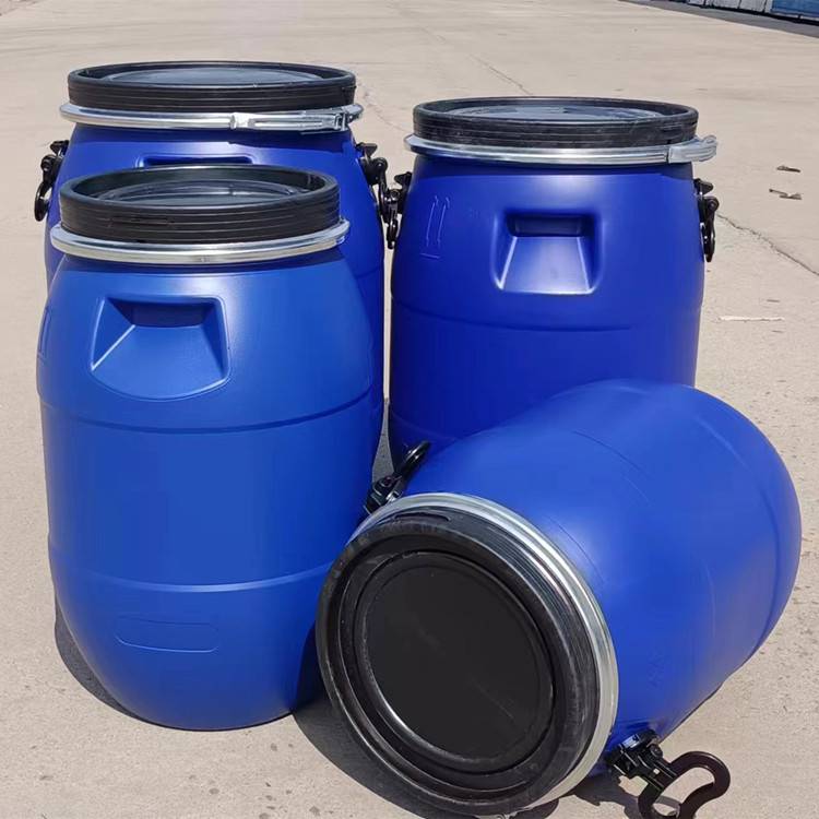 聊城50升抱箍桶50升蓝色方桶50公斤大口带盖食品化工运输桶