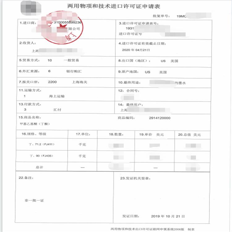 上海申请两用物项和技术出口许可证 需要经过相关部门的审批