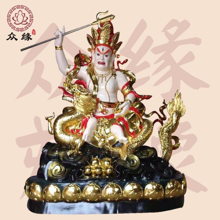 护法神像 密宗五色财神菩萨树脂雕像 贴金描彩白财神佛像