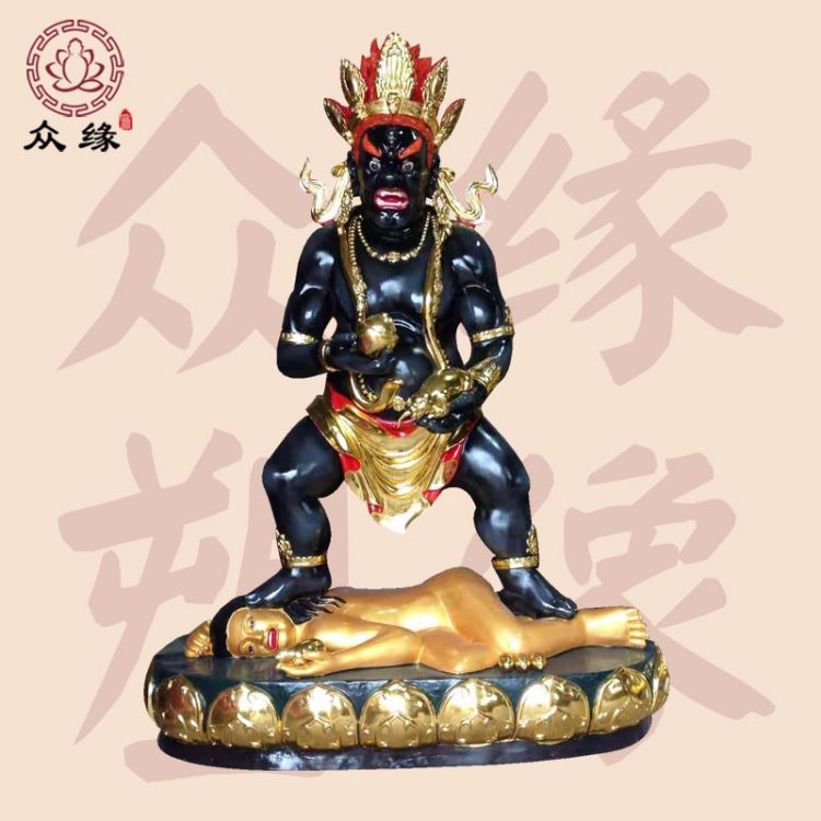 黑财神佛像 藏传五路财神塑像 尼泊尔铜全鎏金五姓财神像